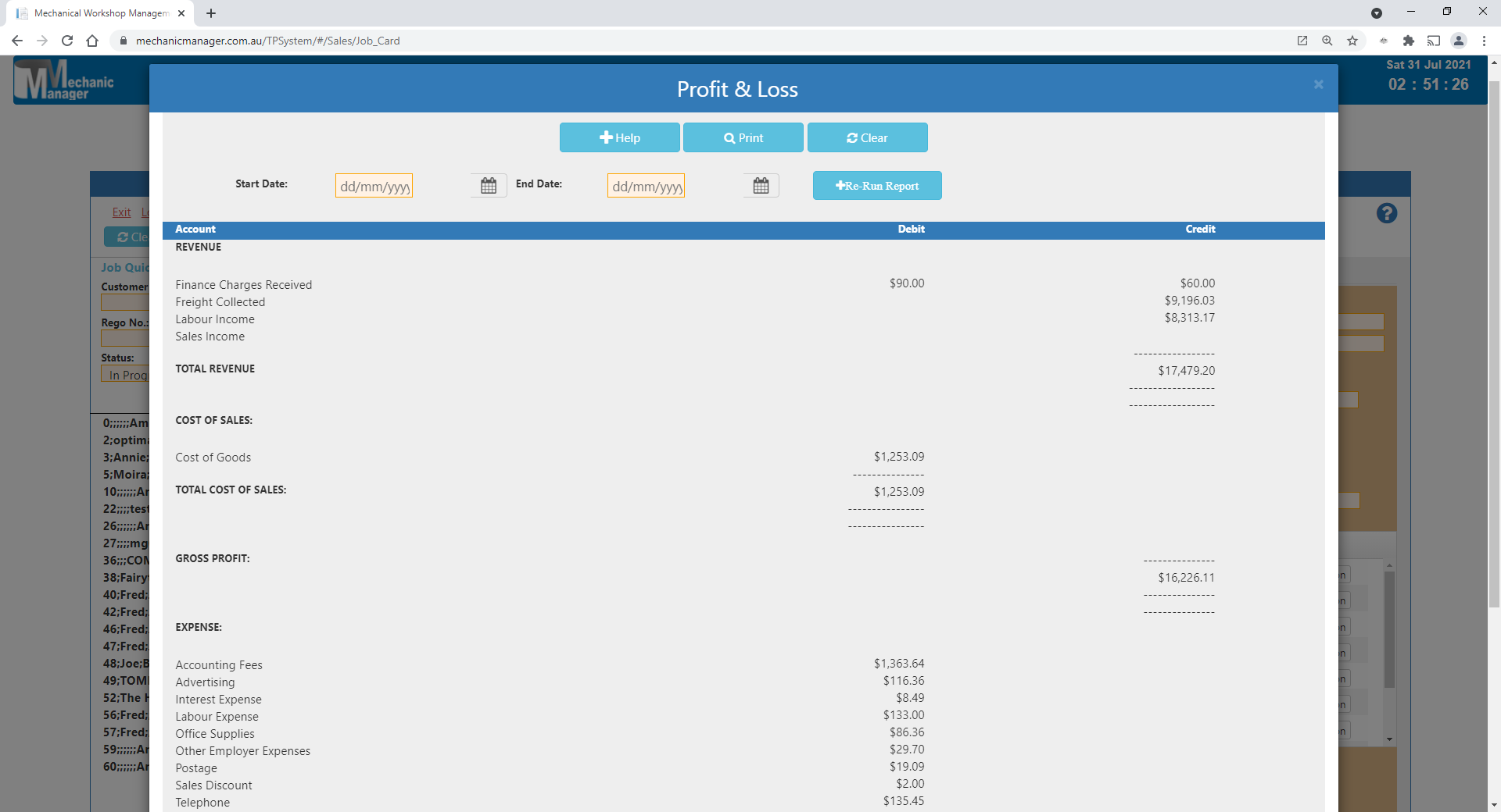 Workshop accounting with MYOB integration